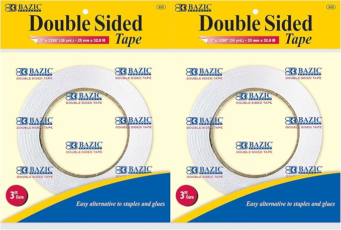 BAZIC PRODUCTS Double Sided Tape, 1 in x 36 Yd, invisible bonding on paper and