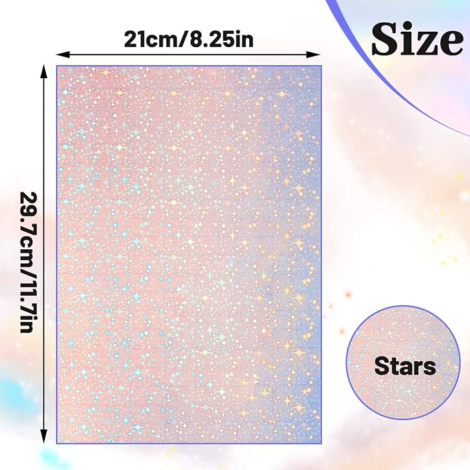60 Sheets Holographic Laminate Sheets Clear Glitter A4 Size Vinyl Sticker Paper