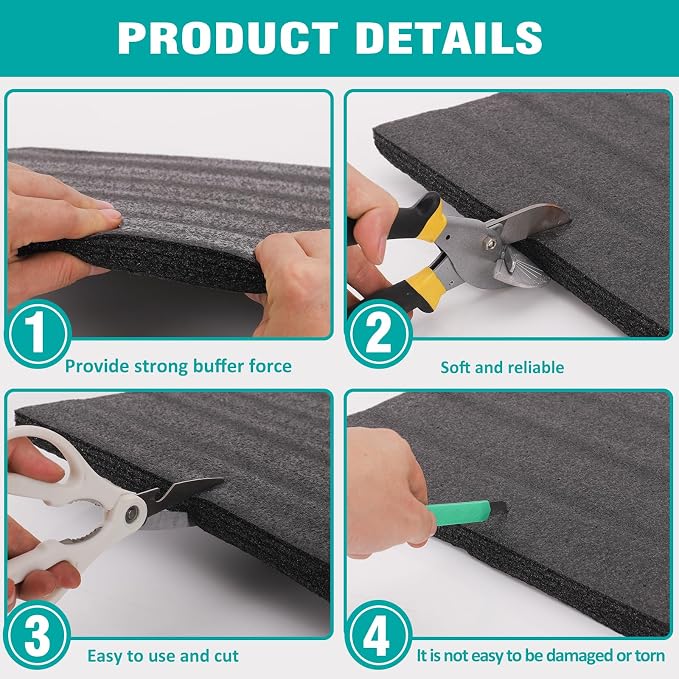 AurDo 5 Pcs Black Polyurethane Foam Sheet, Toolbox Storage