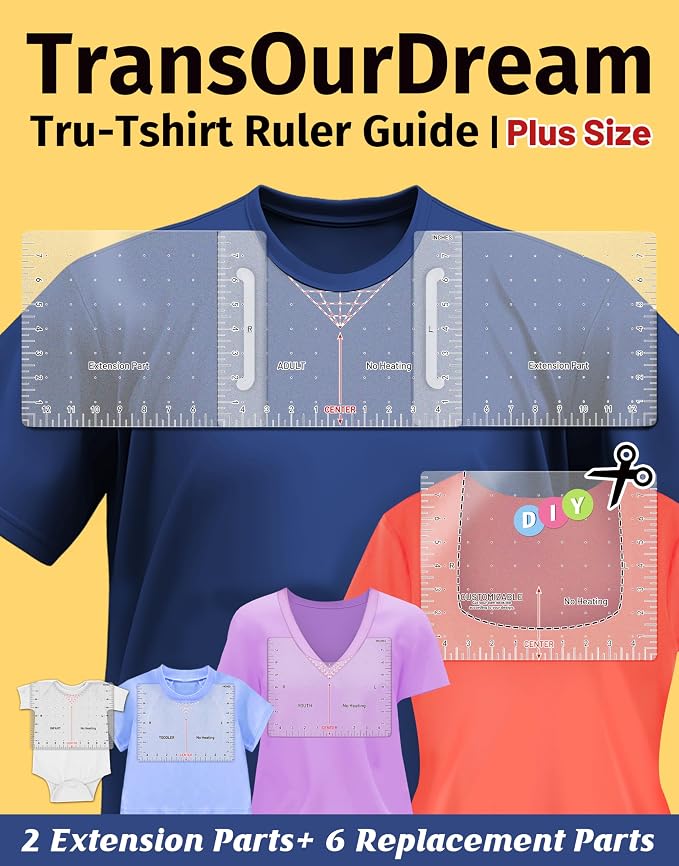 TransOurDream Heat Transfer Paper Supplies Extended XL Tshirt Ruler Guide 8Pcs
