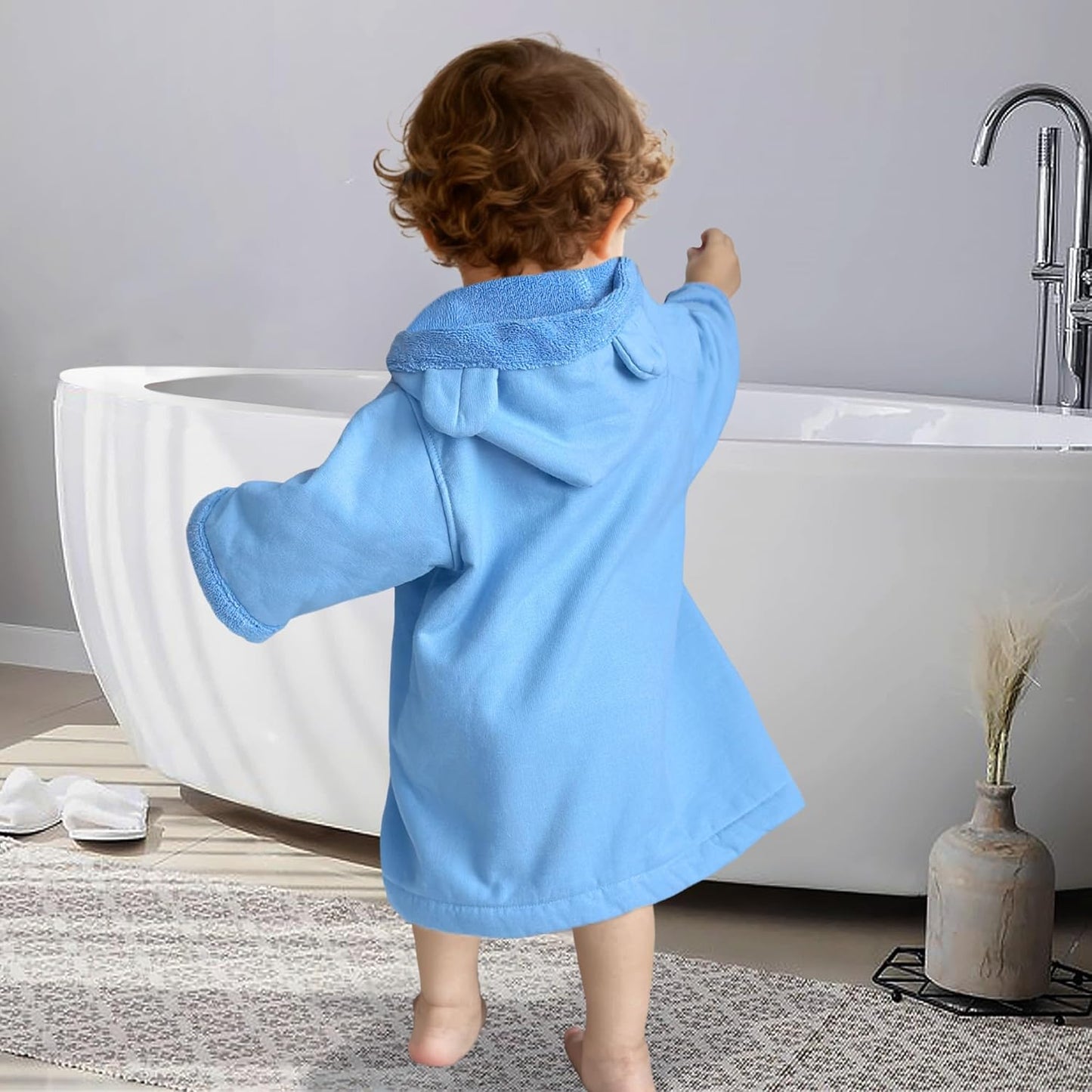 VOOVA & MOVAS Baby Hooded Bath Towel with Bear Ear,0-3Years | Ultra-Absorbent & Skin-Friendly Soft 100% Cotton for Newborns, Infants – Pool, Beach, Bath Time | Perfect, Blue