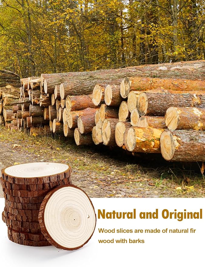 wohohoho 32pcs 2.8-3.2 inches Natural Wood Slices, Unfinished Craft Wood Kit