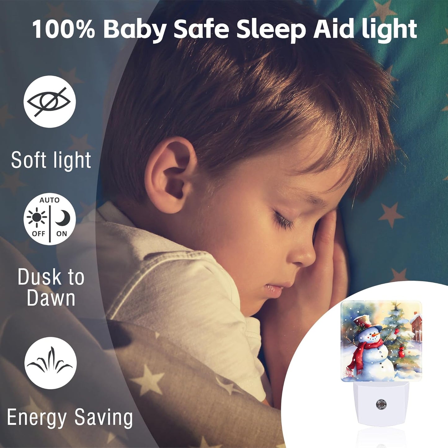 Cute Snowman with Christmas Tree Night Light Plug into Wall, Winter Holiday Snowman Dusk to Dawn Night Light Plug in,0.5w Energy Saving Sleep Friendly NightLight for Kids Boys Girls Home Decor