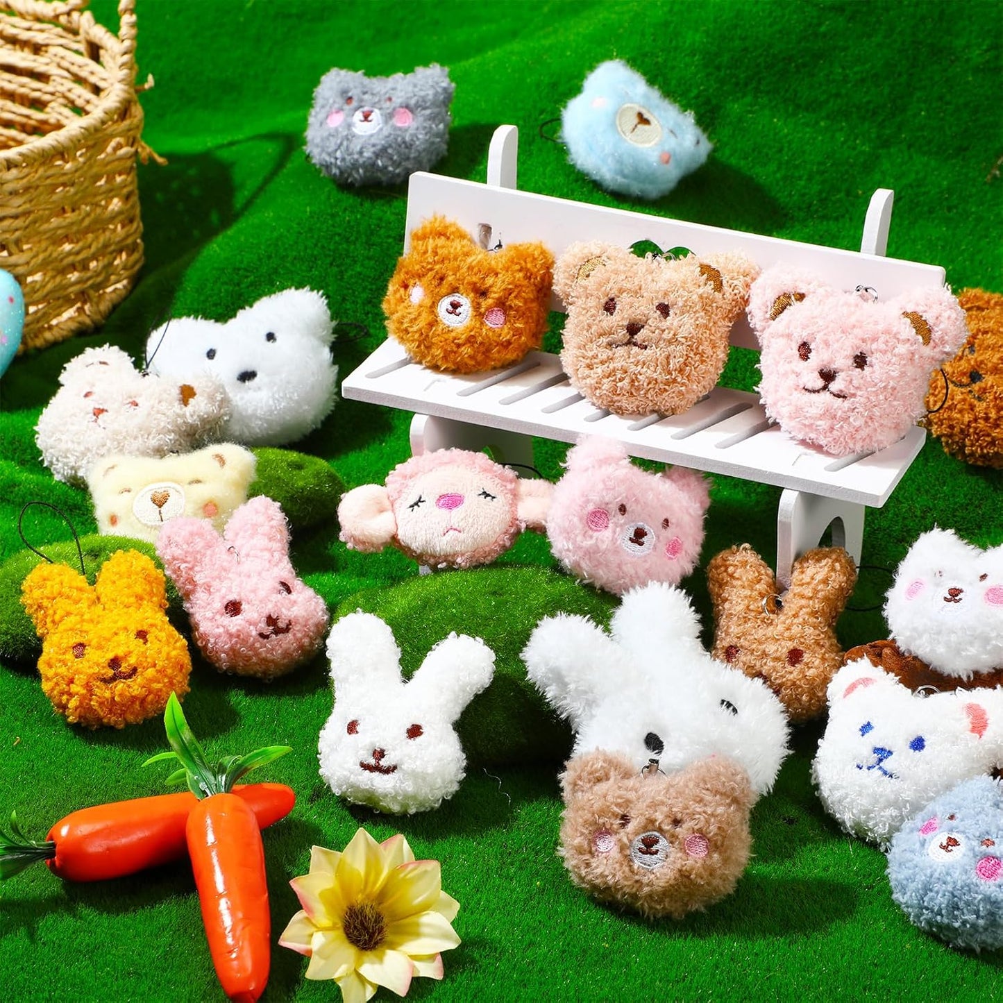 Libima 40 Pcs Mini Stuffed Animals Sea Animal Fruit Plush Keychain Set for Carnival Birthday Classroom Prizes Decoration for Clothes (Adorable)