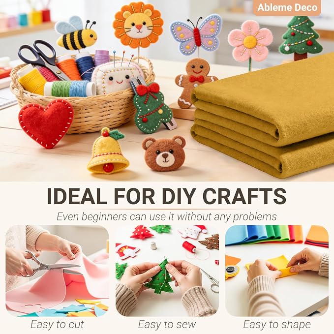 Felt Fabric Sheets 18" x 18" 1.6mm Soft Craft Felt Squares, Sew and Glue