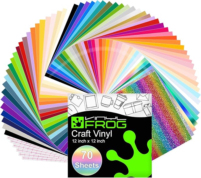 VINYL FROG Permanent Adhesive Vinyl Bundle 70 Pack Adhesive Vinyl Sheets