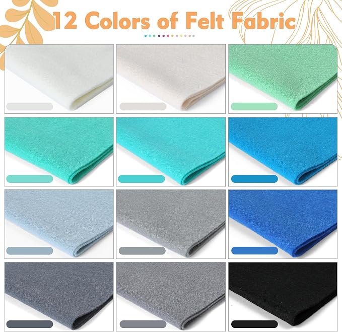 HaoFeiJH 12 Rolls 8"x20" 1.6mm Thick Soft Felt Fabric Sheets – 12 Assorted