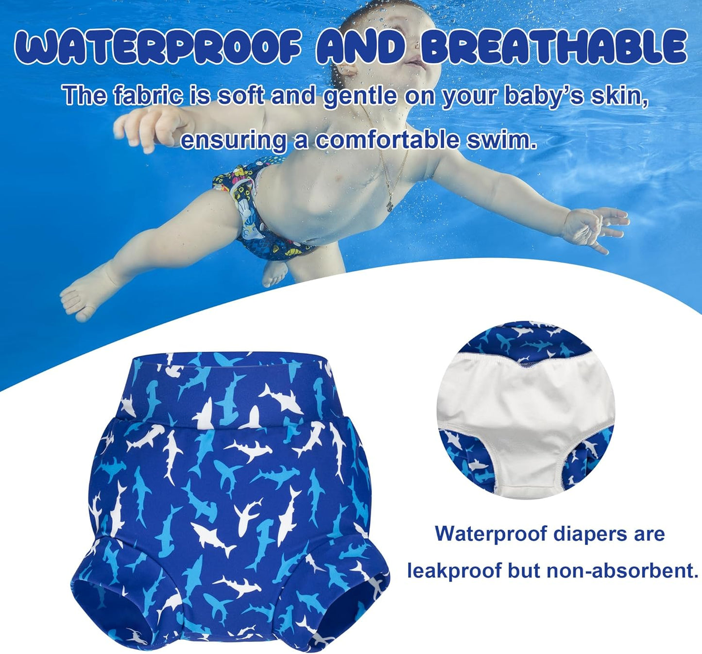 BIG ELEPHANT Baby Swim Diapers 3/6 Pack – Reusable Waterproof Diapers, Soft Breathable Swimwear for Boys and Girls