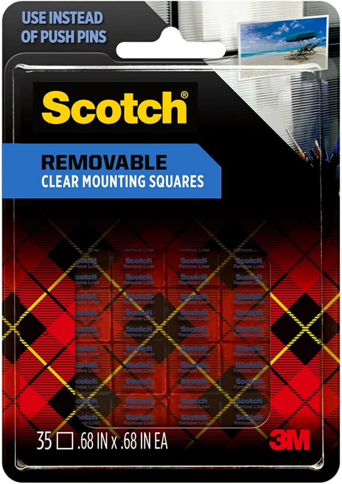 Scotch Removable Clear Double-Sided Mounting Squares, 0.68" x 0.68" in