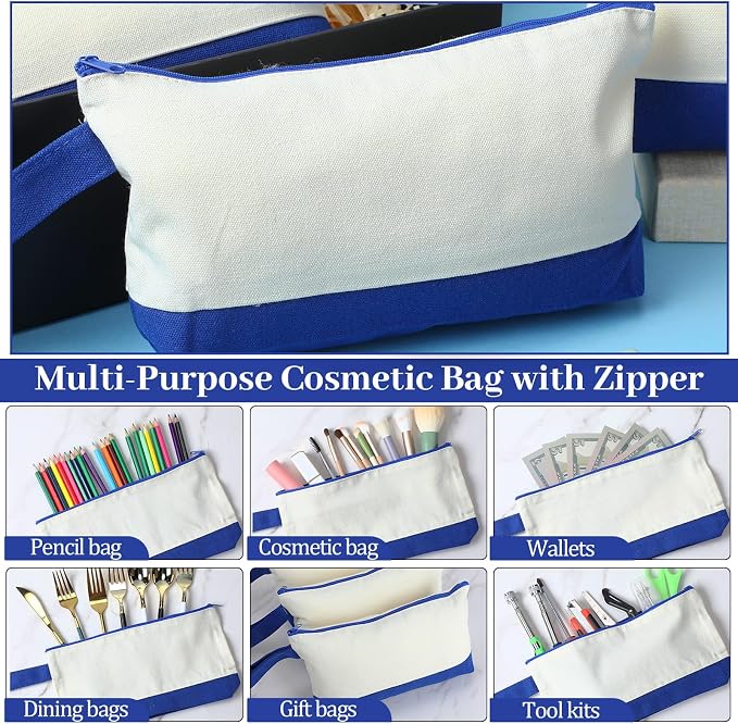 Silkfly 15 Pcs Cotton Canvas Makeup Bags Cosmetic Zipper Bags 10.2 x 5.5 x 2''
