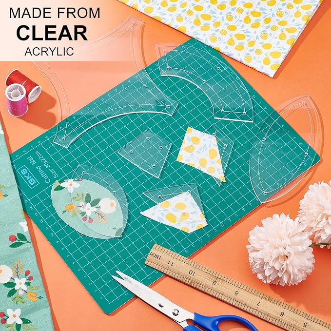 BENECREAT 7 Shapes Double Wedding Ring Acrylic Quilting Template, Transparent