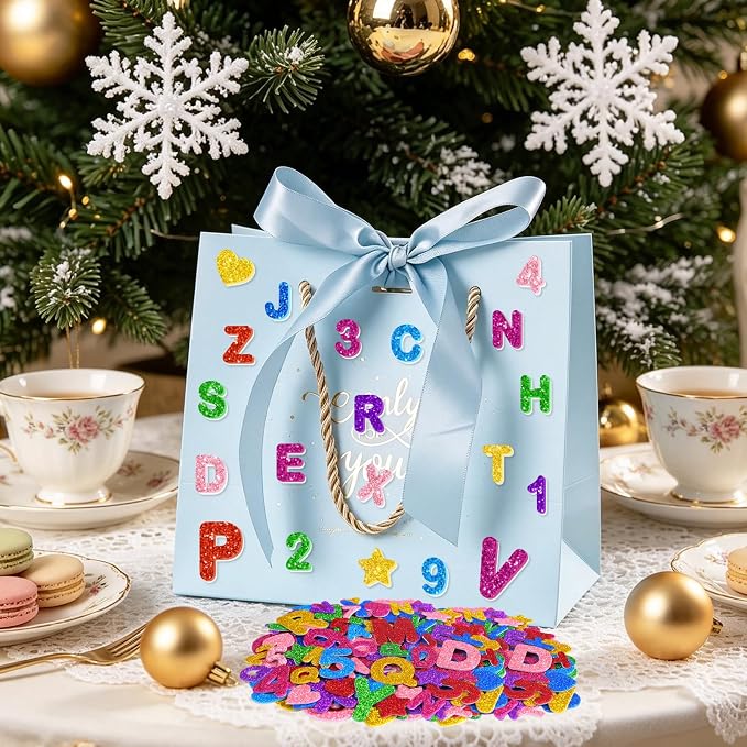616PCS Glitter Foam Letter Stickers, Colorful Alphabet Number Stickers