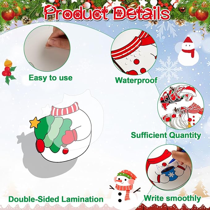 60pcs Christmas Theme Cutouts Snowman Bulletin Board Decorations Xmas Snowman