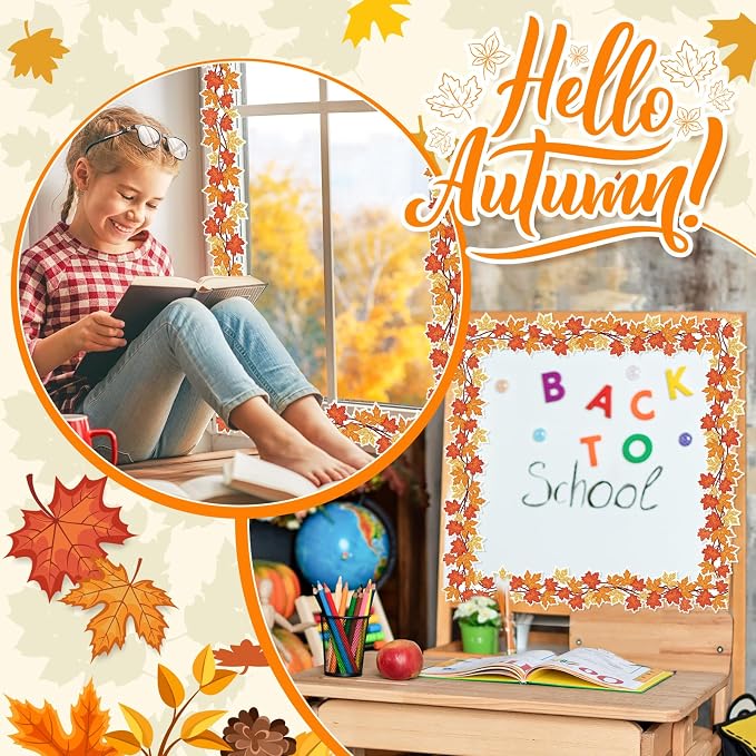 FYSUIMU 65.6 Ft Fall Thanksgiving Bulletin Board Borders Maple Leaves Vine Die