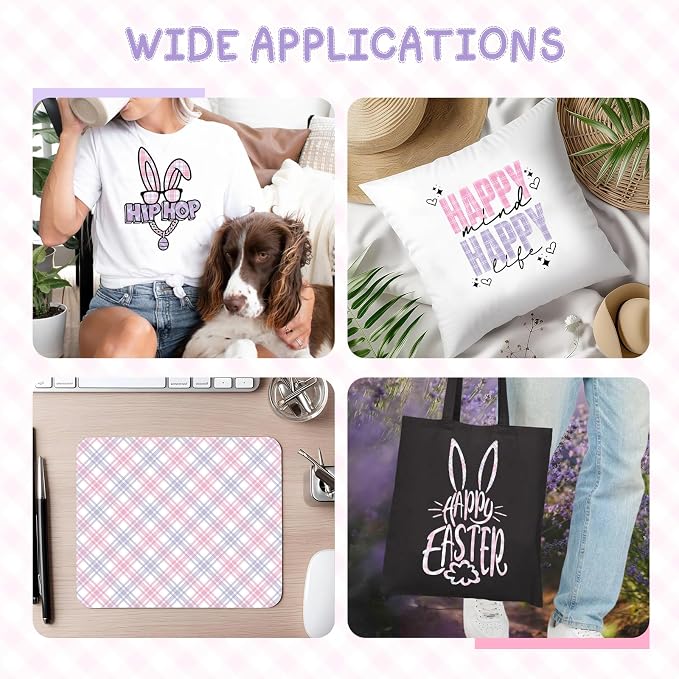 Tintnut Pink Purple Plaid Heat Transfer Vinyl, PU HTV Sheets, easy cut & weed
