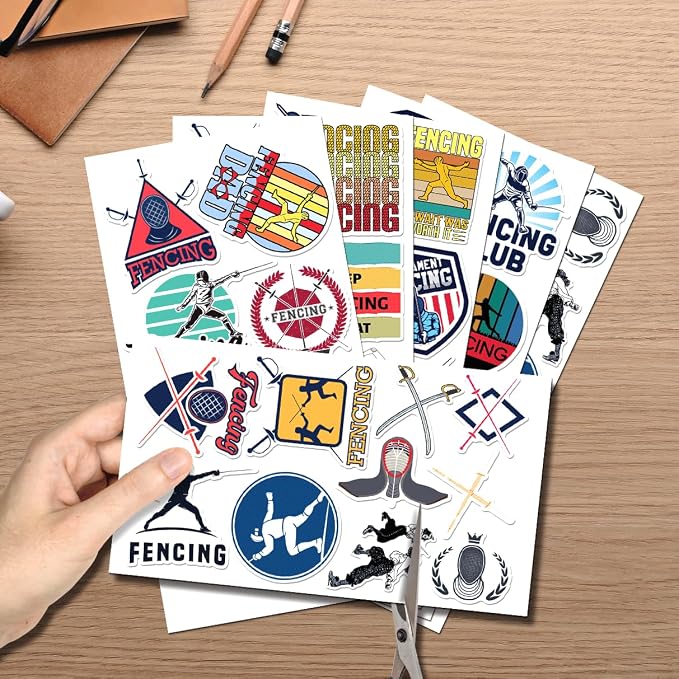 Fencing Sports Themed Stickers Pack Vinyl 50pcs