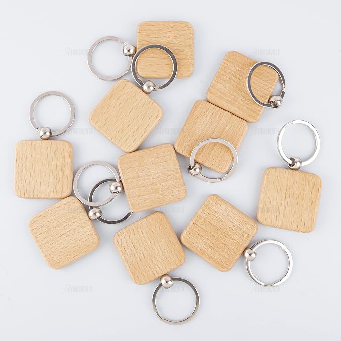AUEAR, Blank Wooden Key Chain Wood Keychain Key Ring Key Tags Personalized EDC
