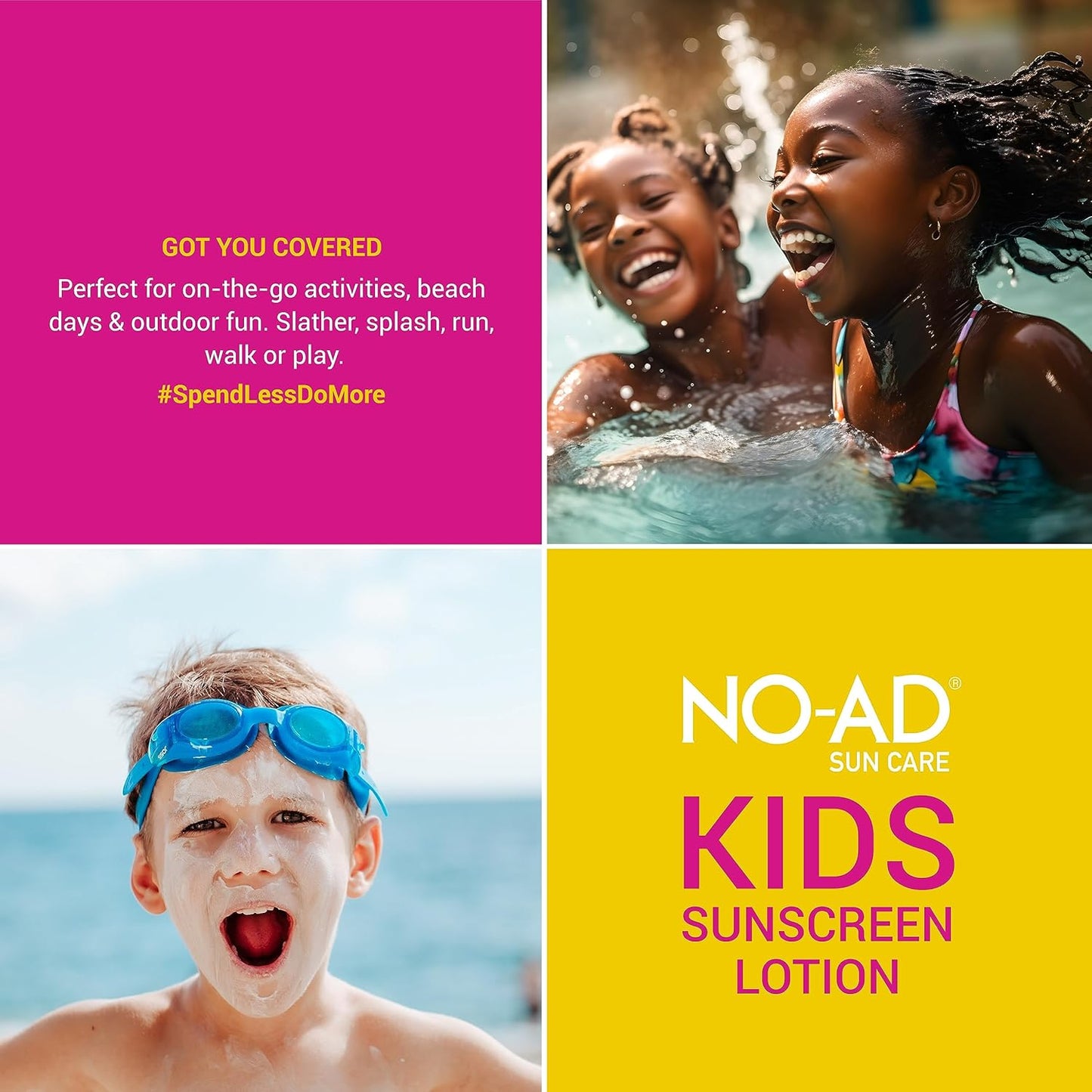 NO-AD KIDS SPF 50 Sunscreen Lotion | Non-Greasy and Waterproof Sunscreen | Suitable for All Skin Types | Broad Spectrum Protection for Active Lifestyles | 3 oz | Pack of 3