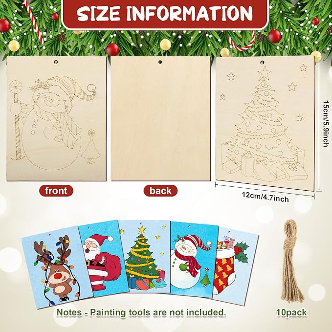 COCHIE 10 Pieces Large Christmas Unfinished Wood Crafts to Paint