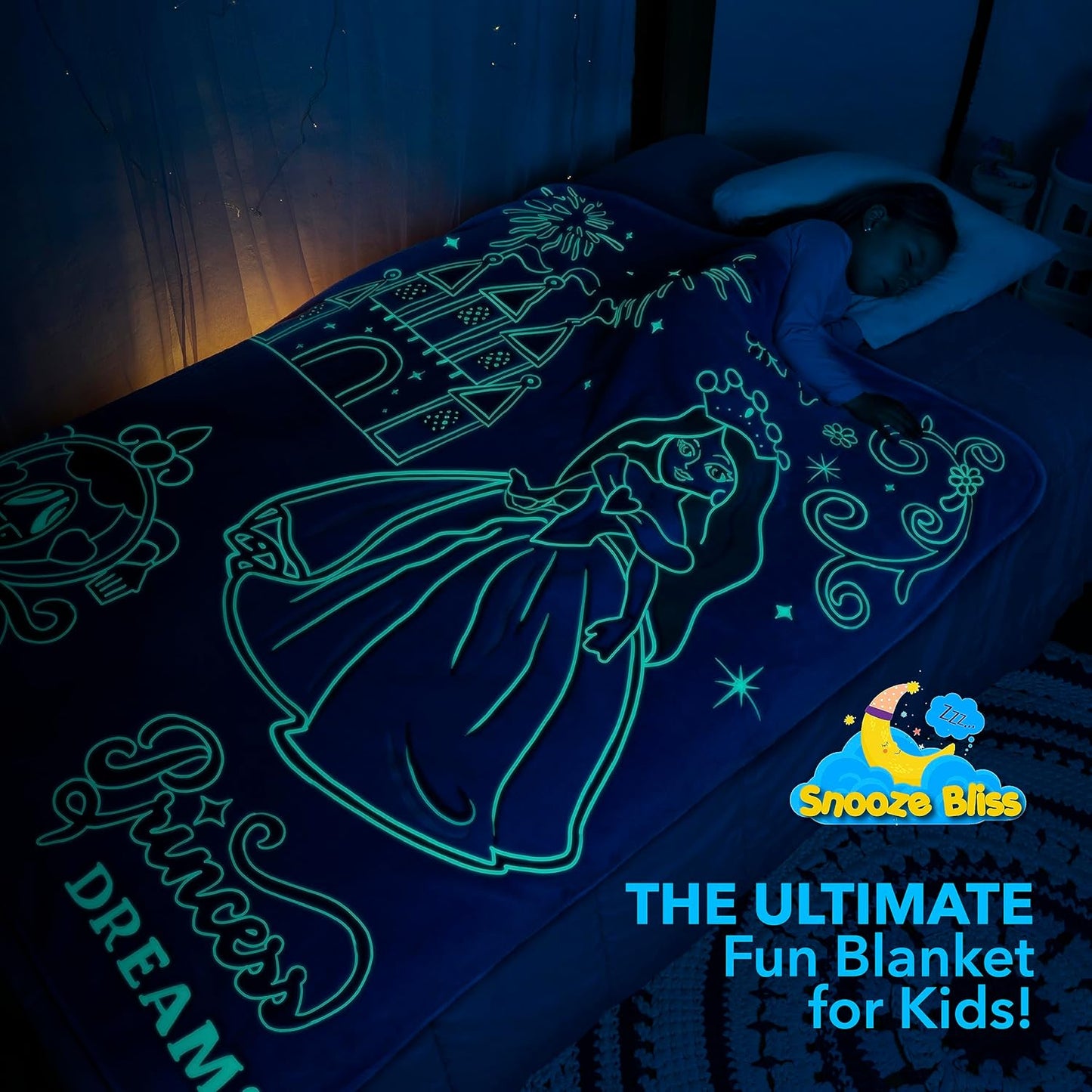 Snooze Bliss Glow in The Dark Princess Blanket– Fun Birthday Gift for Kids Who Love Toys & Dresses for Girls. Cute Toddler Blanket Throw for Princess Bedding and Room Decor