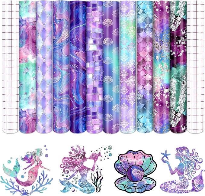 Tintnut Watercolor Permanent Vinyl 10 Sheets 12x10in Mermaid Adhesive Vinyl |