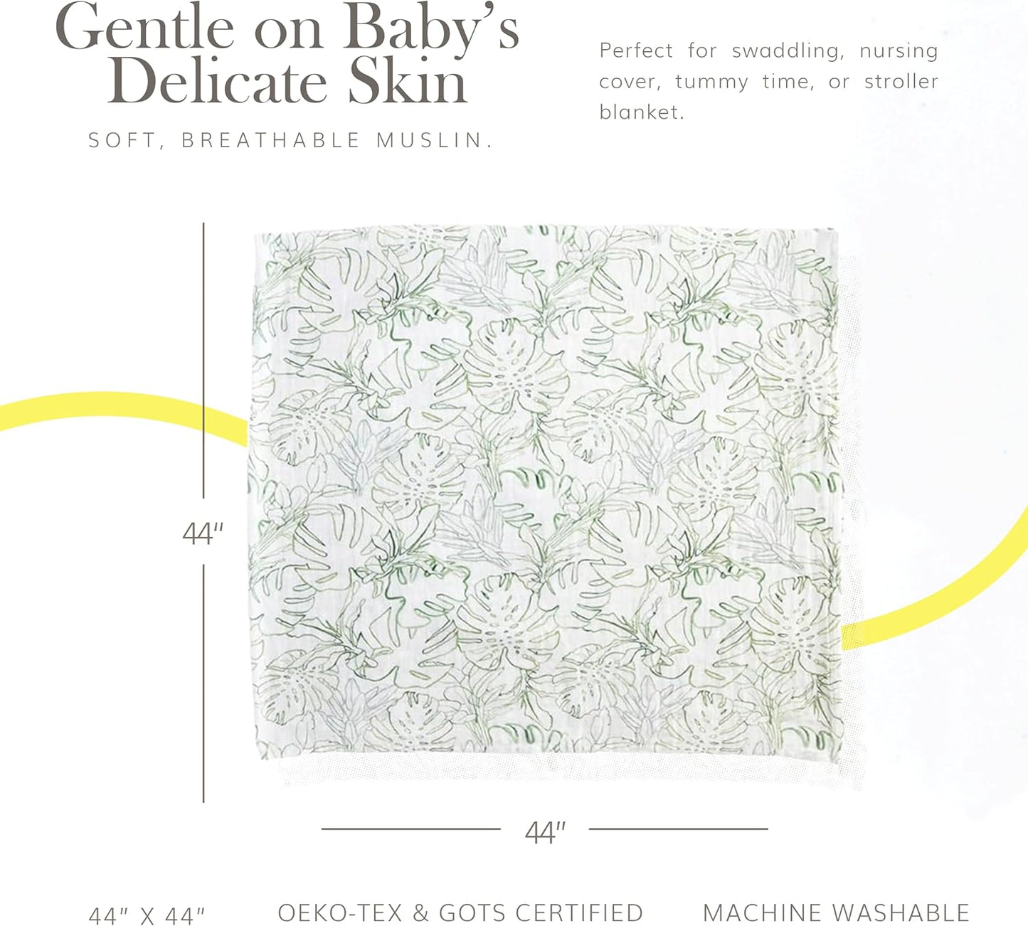 RED ROVR 100% Certified Organic Cotton Muslin Swaddle | Newborn Receiving Blanket | Baby Wrap | Boy, Girl, Unisex | Soft, Lightweight, Breathable | Burping, Nursing, Swaddling | 44"x44" | Jungle Lea