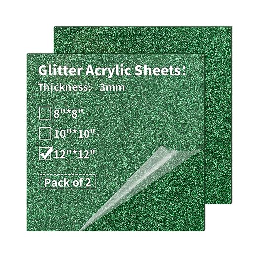 Glitter Acrylic Sheets 12 x 12 inch 1/8" Thick