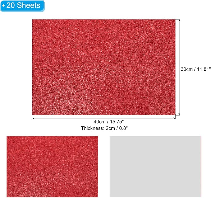 PATIKIL Red Shiny EVA Glitter Foam Sheet 16x12 Inch 2mm Thick