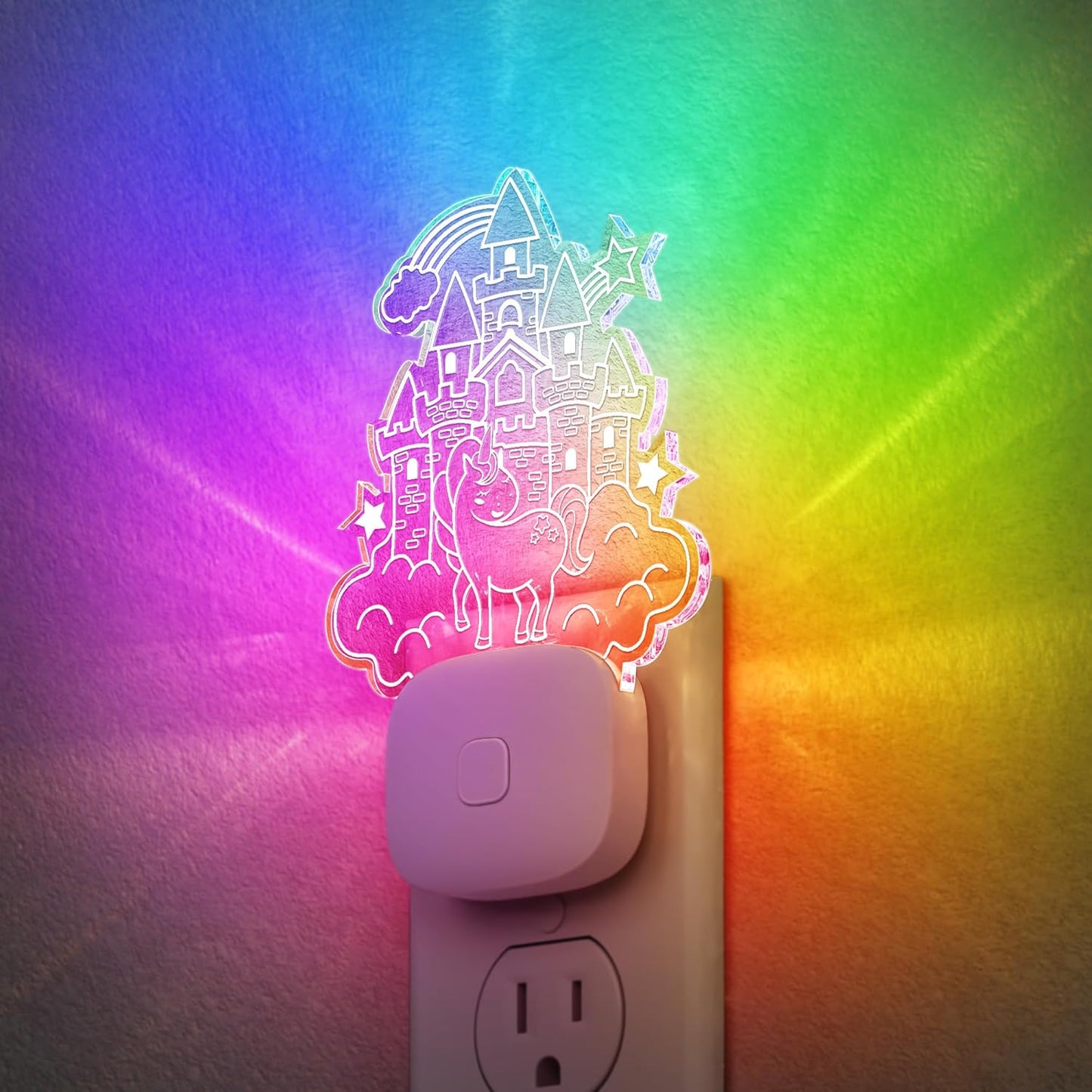 DORESshop Cute Night Light for Kids [2 Pack], Night Lights Plug Into Wall, Acrylic Carved Castle 8 Color Changing Baby NightLight with Dusk to Dawn Sensor, LED Night Lights for Children Girls Bedroom