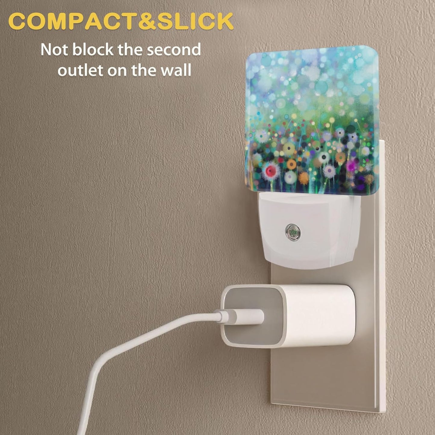 Abstract Watercolor Flower Night Light with Dusk to Dawn Light Sensors, Plug-in Wall Led Night Lights, Energy Efficient Lamp for Bedroom/Bathroom/Kitchen/Hallway/Stairs