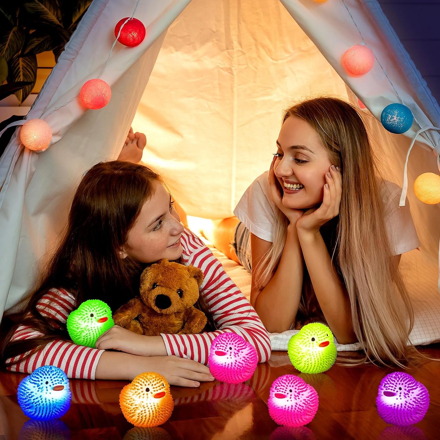 18Pcs LED Light Up Rubber Duck,Puffer Ball Flashing Bath Ducks,Glow Toy Mardi Gras Rubber Ducks Cute Ducklings are Suitable for Birthday Party Gift,Summer Beach Activities,Classroom Prizes,Bath Toy