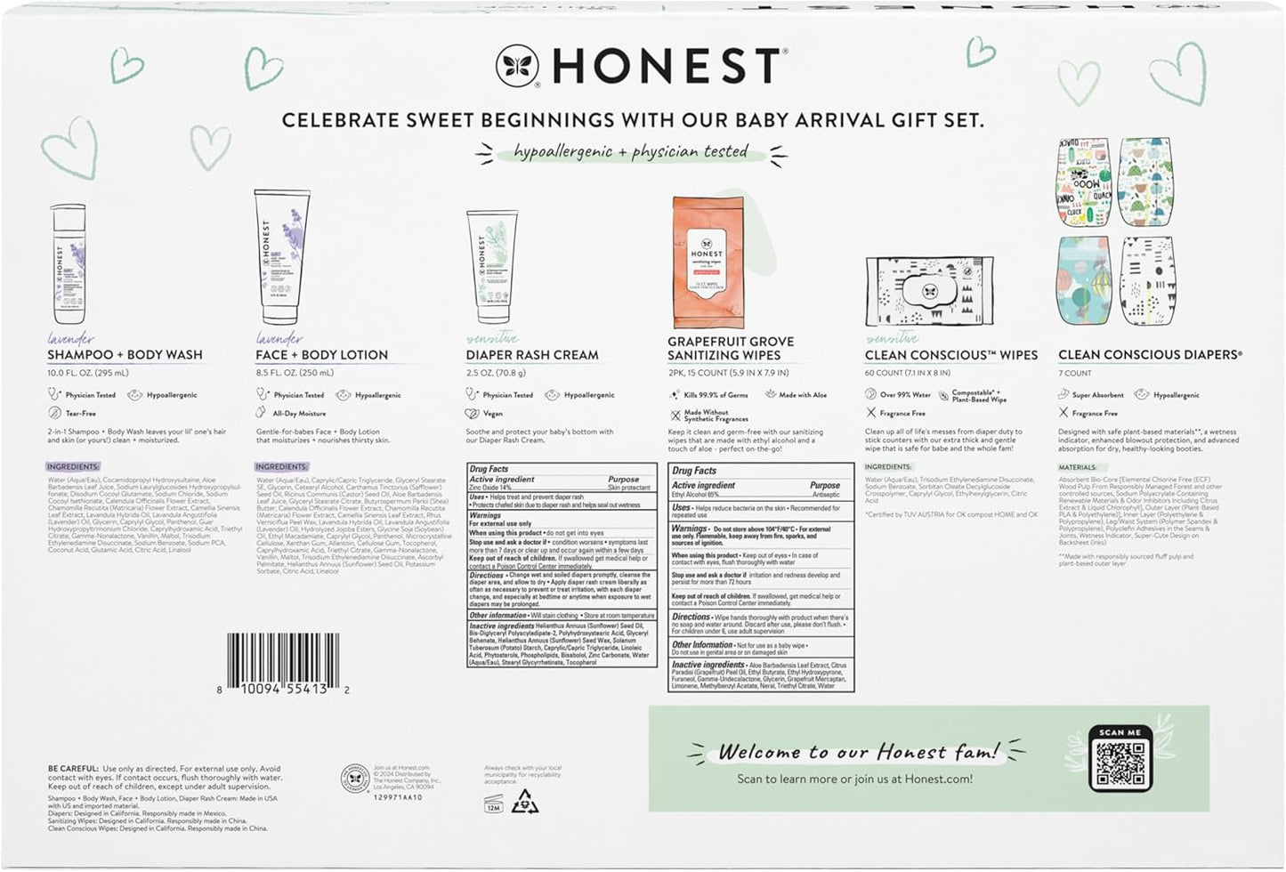 The Honest Company Baby Arrival Gift Set Newborn Essentials Welcome Box Diapers Wipes Personal Care Diaper Rash Cream