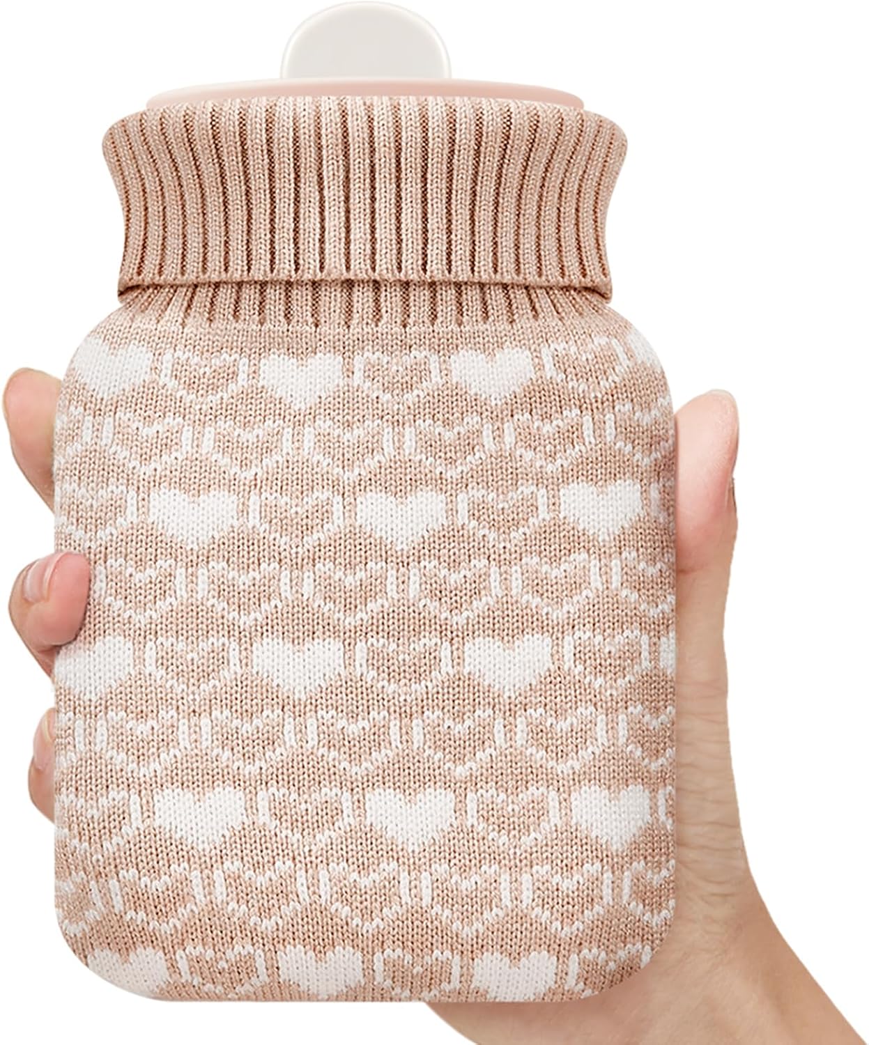 Amylove Mini Hot Water Bottle 320ml for Hot & Cold Compress with Cover Silicone Microwave Heating Small Water Bag for Travel Pain Relief Holiday Gifts(Beige)