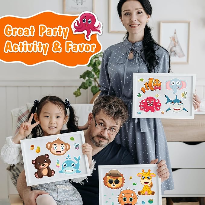 Aowplc 48 Sheets Make-a-Face Animal Stickers Mix and Match