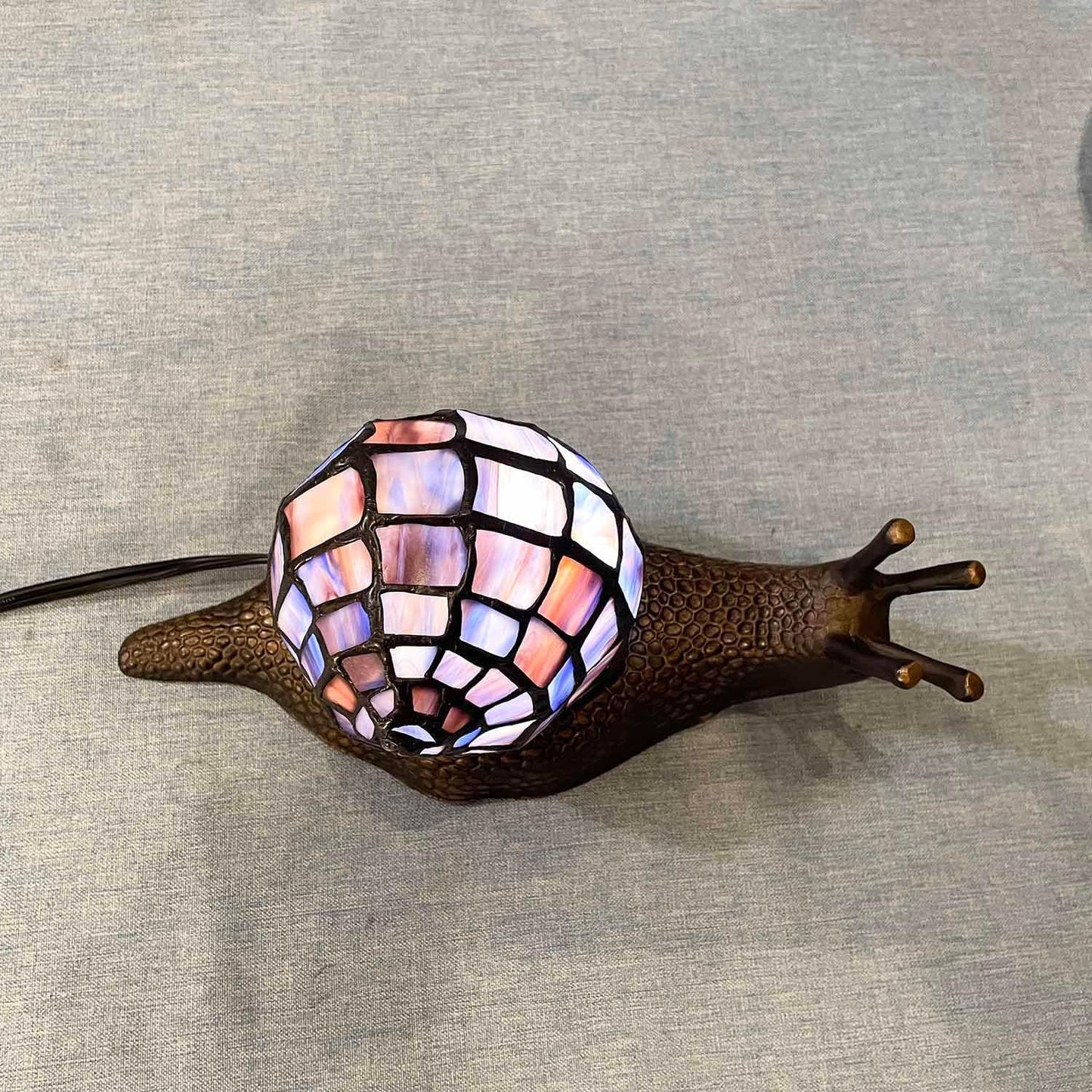 Bieye L10976 Land Snail Tiffany Style Stained Glass Accent Table Lamp for Home Decoration (Purple, 10" D x 5" W x 5" H)