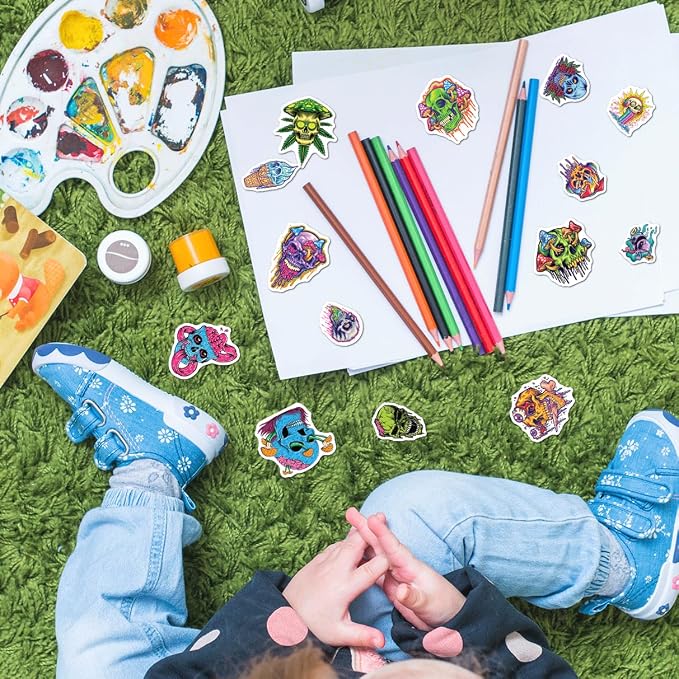 Psychedelic Skull and Trippy Mushroom Artwork 50pcs Stickers Pack Vinyl