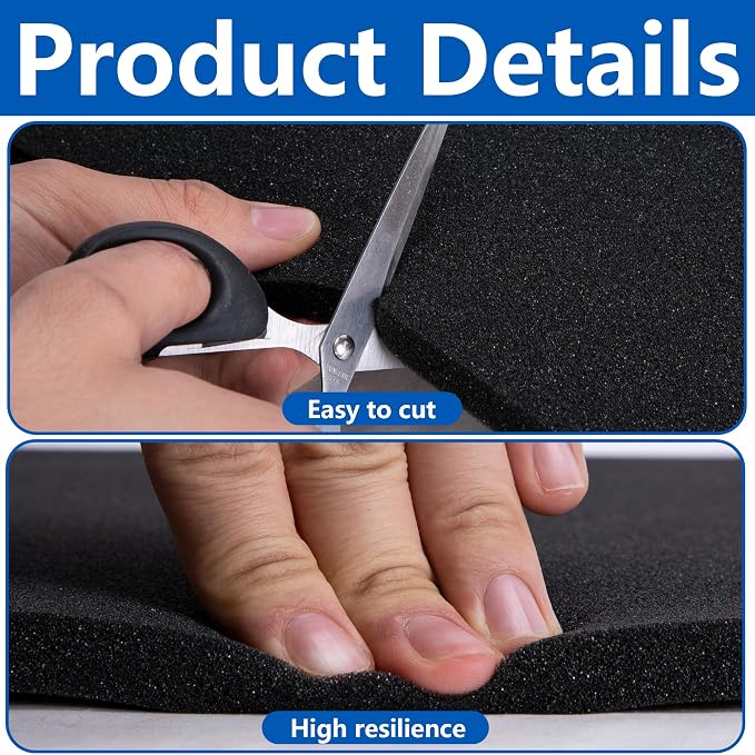 DECOHS 4 Pcs Black Polyurethane Foam Sheets, Packing Foam Pads