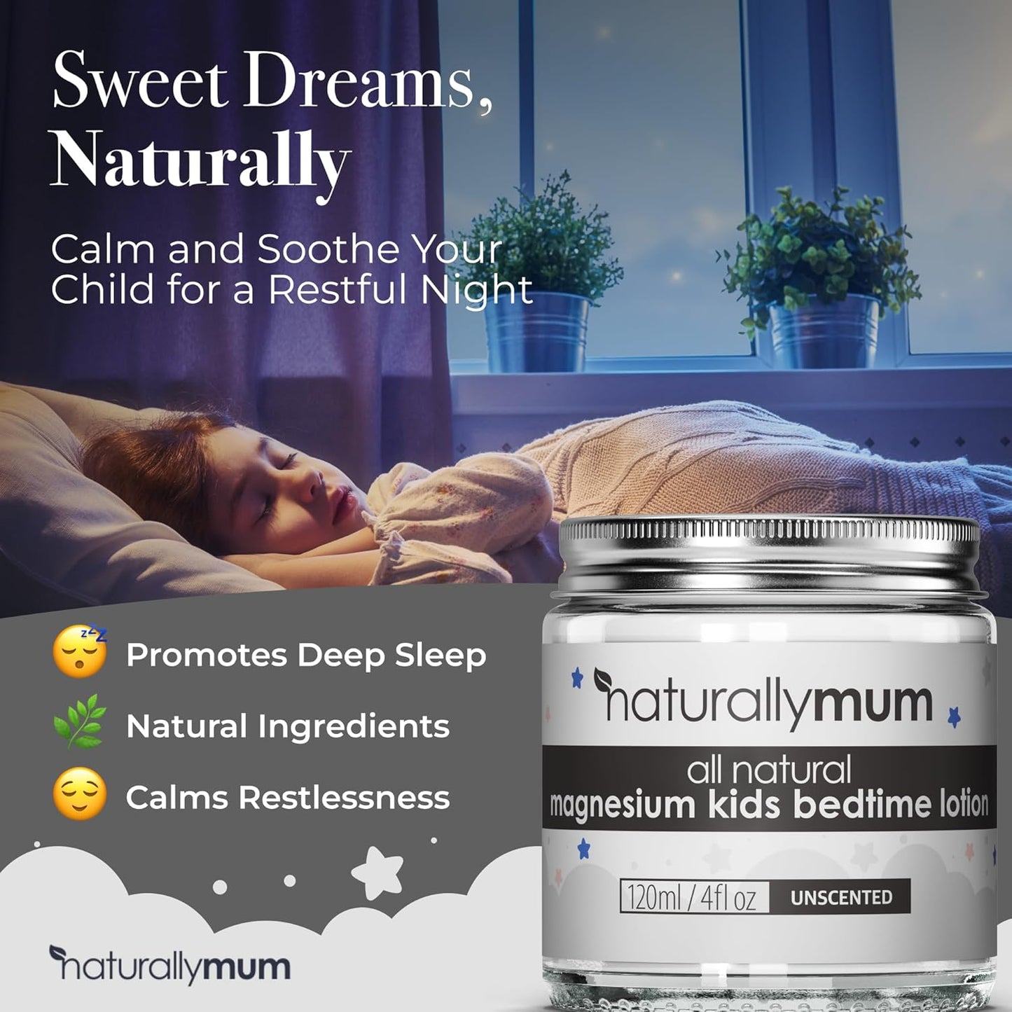 NaturallyMum - Magnesium Bedtime Lotion for Kids & Babies [NATURAL & SAFE] - Topical Kids Magnesium Cream Lotion for Sleep - Safe for Babies (6M+) - Support for Sleep, Bone & Overall Kids Health