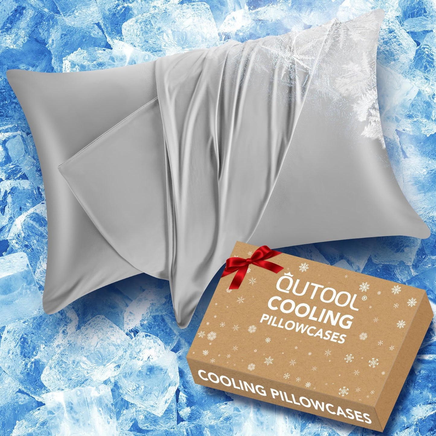Cooling Pillow Cases Standard Size Set of 2, Ice Cool Silky Pillow Covers for Hot Sleepers & Night Sweats,Reduces Wrinkles & Frizz Softer Like Silk Pillow Cases,Silver Grey,Christmas Stocking Stuffers