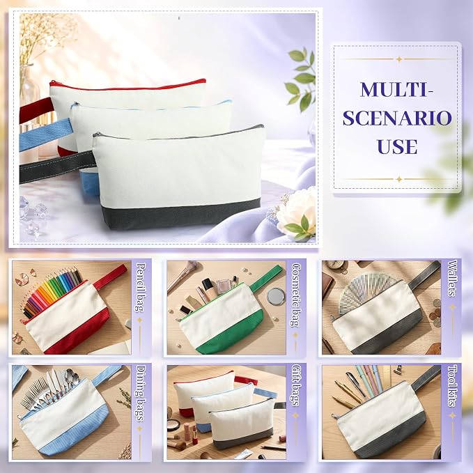 Silkfly 48 Pcs Cotton Canvas Makeup Bags Cosmetic Zipper Bags 10.2 x 5.5 x 2''