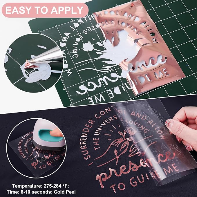 VINYL FROG Rose Gold Metallic Foil Heat Transfer Vinyl 12" x5ft Rose Gold HTV