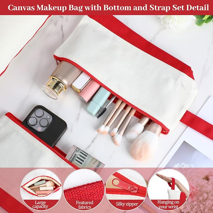Silkfly 15 Pcs Cotton Canvas Makeup Bags Cosmetic Zipper Bags 10.2 x 5.5 x 2''