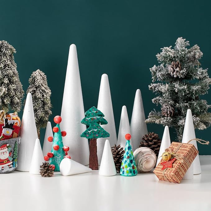 FFchuanhe 20 PCS Craft Foam Cones, Polystyrene Cone Shaped Foam, Foam Tree Cones