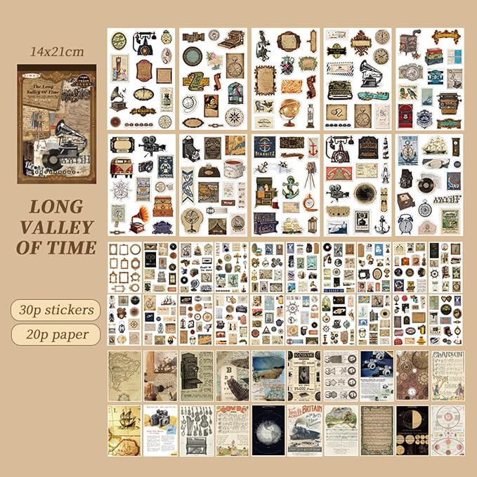Vintage Aesthetic Stickers, 50 Sheets Washi Sticker Book