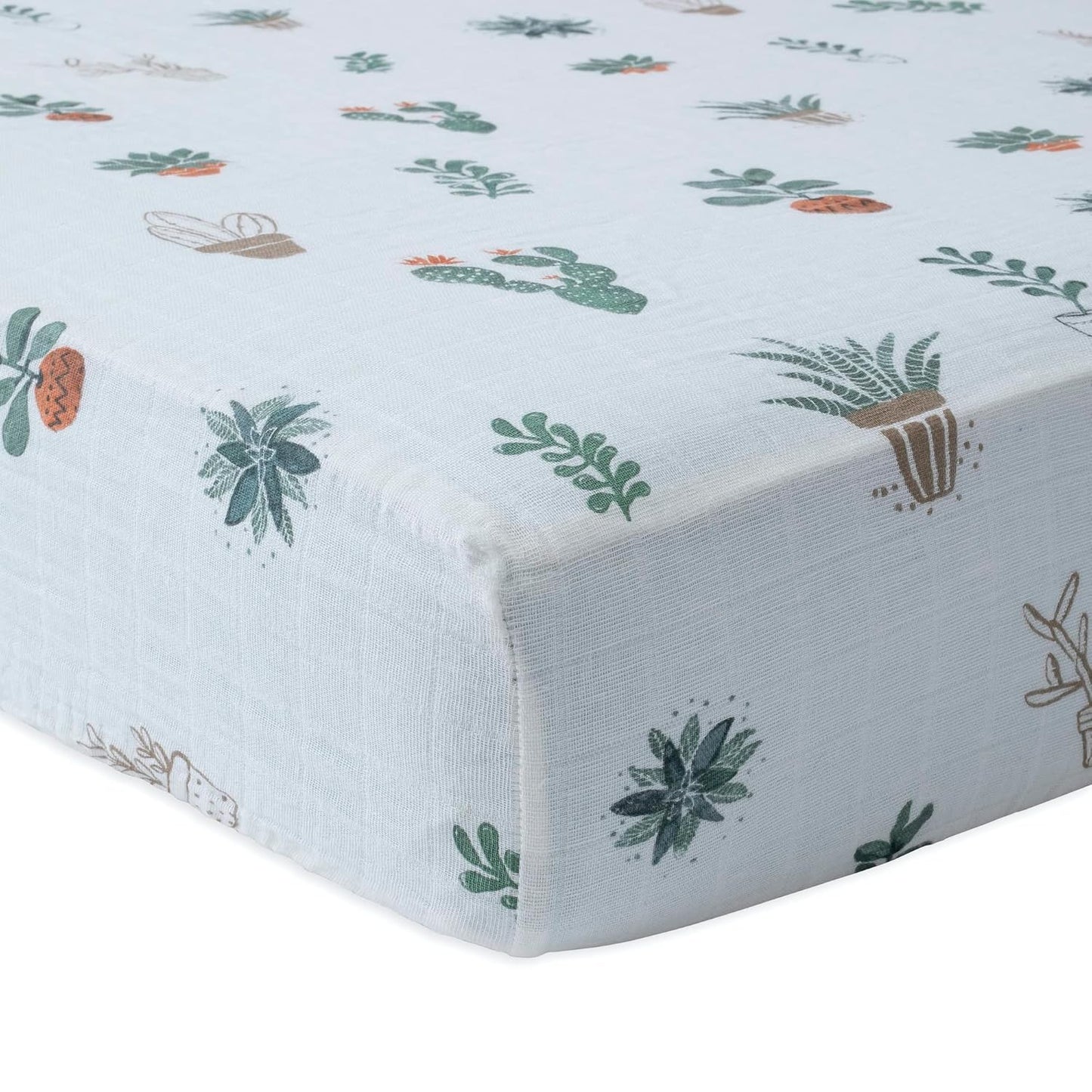 Little Unicorn Premium Crib Sheet | Breathable & Super-Soft Muslin Fabric (Prickle Pots)