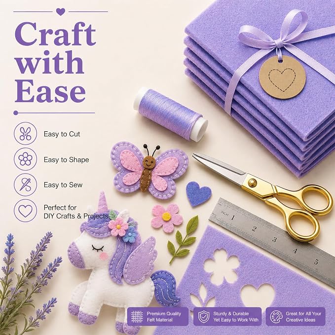 Lavender Large Felt Fabric 36" x 36", 1mm Stiff Felt Sheet, Nonwoven Fabric