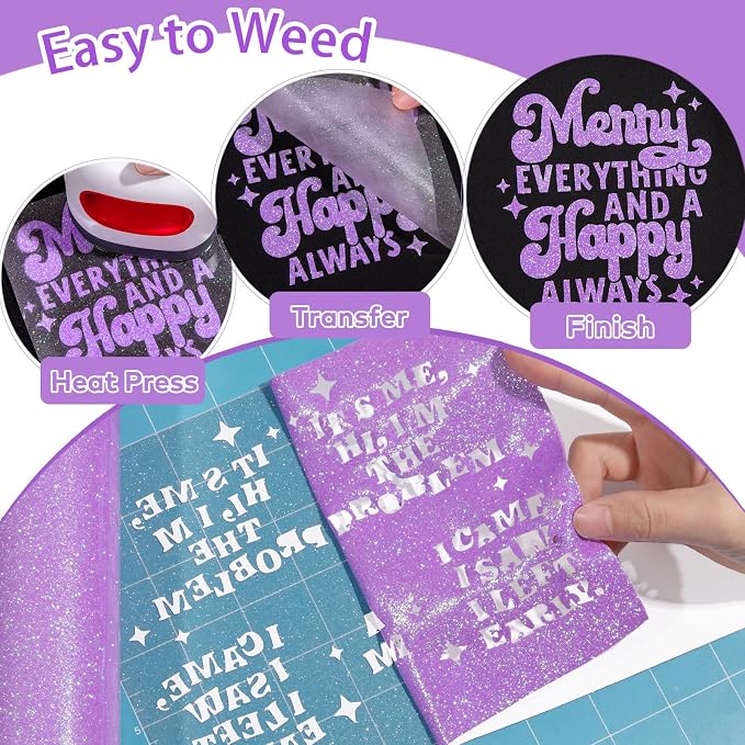 WRAPXPERT Lavender Glitter HTV Heat Transfer Vinyl Roll, Holographic Glitter