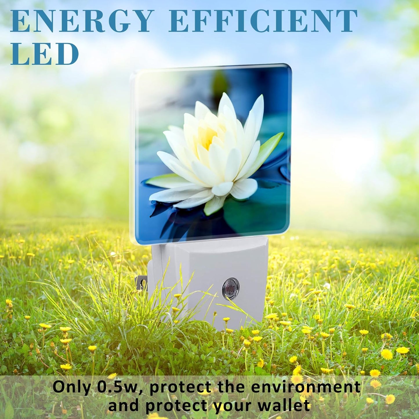 Night Light Plug into Wall White Lotus Flowers Night Light with Dusk to Dawn Sensor for Kid Girls Boys Women Men Room Decor, Hallway, Kitchen, Bathroom, Nursery, Stairs