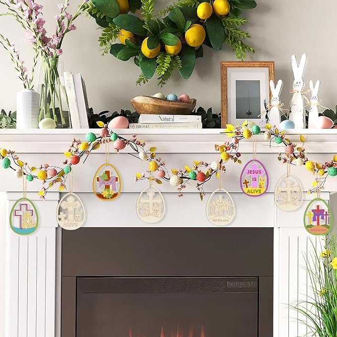36PCS Wooden Easter Ornaments to Paint, Christian DIY Blank Unfinished Wood Egg
