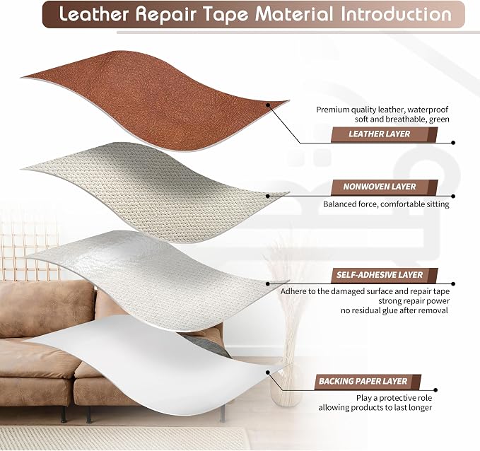 KING MOUNTAIN Leather Repair Patch, 12 x 60 Inches self Adhesive Leather Repair